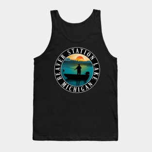 Beaver Station Lake Fishing Michigan Sunset Tank Top